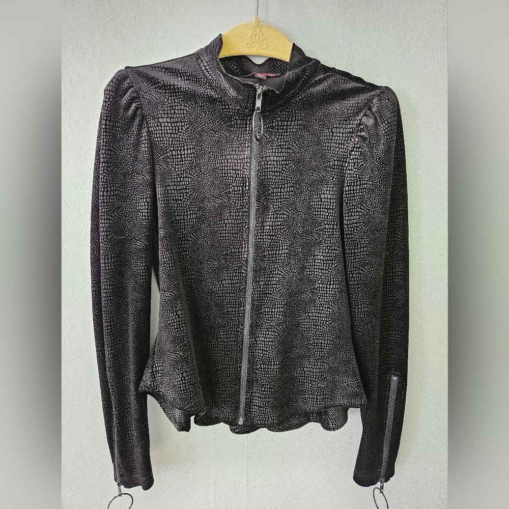 Betsey Johnson Velour Snakeskin Zip-up Peplum Jacket Y2K